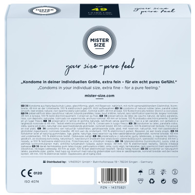 Презервативи Mister Size - pure feel - 49 (36 condoms), товщина 0,05 мм (м'ята упаковка!!!)