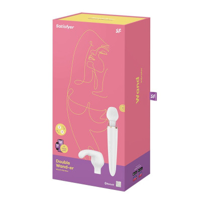 Смарт вібромасажер зі змінною головкою Satisfyer Double Wand-er (м'ята упаковка)