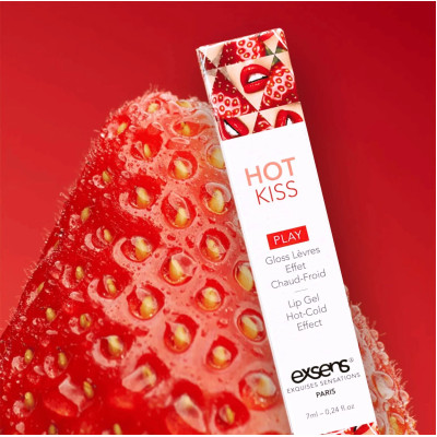 Стимулювальний блиск для губ EXSENS Strawberry Hot Kiss 7 мл, зігріває та охолоджує