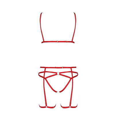 Комплект білизни MAGALI SET OpenBra red L/XL - Passion Exclusive: стрепи: ліф, трусики і пояс
