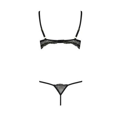 Комплект белья VALERY SET OpenBra black L/XL - Passion Exclusive: стрэпы: трусики, открытый лиф