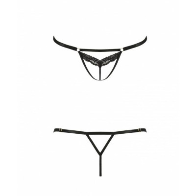 Відверті трусики-стрепи з мереживом SOLON THONG black S/M - Passion Exclusive