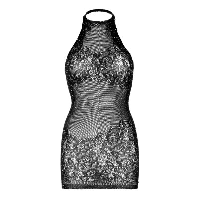 Leg Avenue Rhinestone halter mini dress OS Black