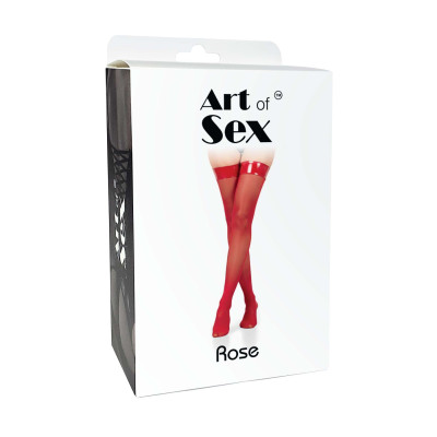 Панчохи в дрібну сітку з лакованою коронкою Art of Sex - Rose, колір чорний, розмір S