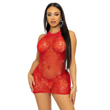 Leg Avenue Rhinestone halter mini dress OS Red