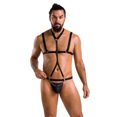Комплект чоловічої білизни зі стреп Passion 039 Set Andrew S/M Black, стринги, шлейки