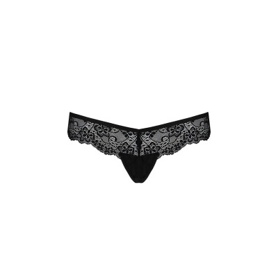 Мереживні трусики-танга з атласним бантиком Naja Thong black L/XL - Passion