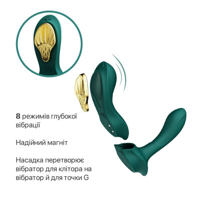 Смартвібратор у трусики Zalo — AYA Turquoise Green, насадка та пульт ДК