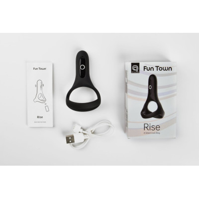 Подвійне ерекційне кільце Fun Town Rise Black, керування зі смартфона