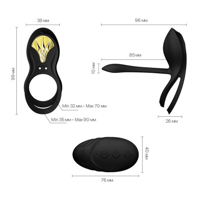 Смарт ерекційне кільце Zalo — BAYEK Obsidian Black, подвійне з ввідною частиною, пульт ДК
