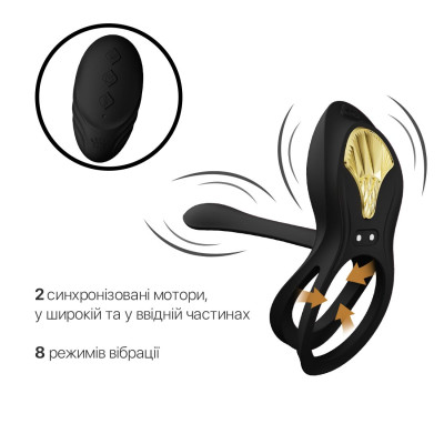 Смарт ерекційне кільце Zalo — BAYEK Obsidian Black, подвійне з ввідною частиною, пульт ДК