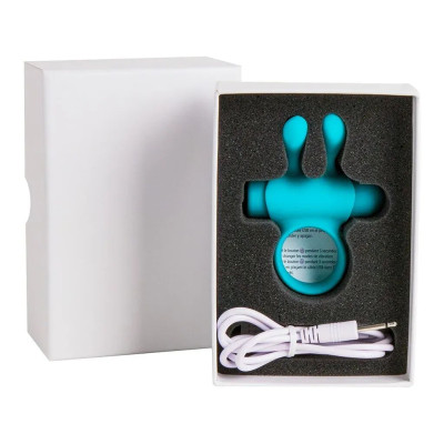 Ерекційне віброкільце S Pleasures Premium Rabbit Ring бірюзове, зі знімною віброкулею та вушками