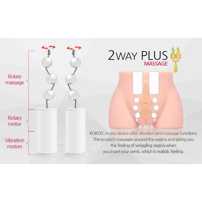 Мастурбатор полуторс Kokos Cherry 2WayPlus з функцією масажу та вібрацією з вібрацією і масажем, два входи: вагіна і попка