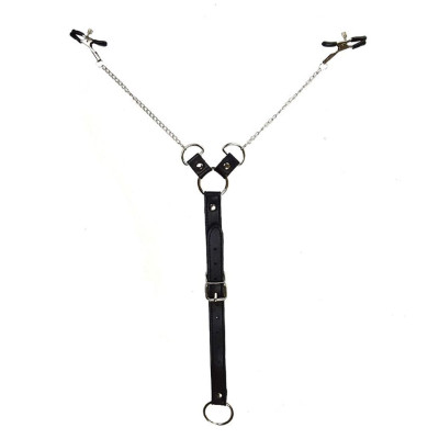 Затискачі для сосків з фіксацією на мошонці Nipple Clamps for Men, Еко шкіра Затискачі для сосків з фіксацією на мошонці Nipple Clamps for Men, Еко шкіра